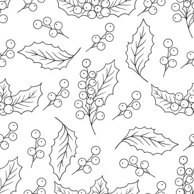 Holly mi? Tek renkli Noel deseni elde çizim tarzında. Mönü ya da mutfak için desen. Tasarım, tekstil, kumaş, duvar kağıdı, ambalaj kağıdı, dekorasyon vesaire için yazdır