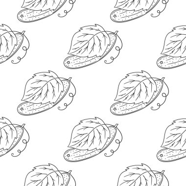 Salatalık. Tek renkli sebze deseni. Menü ya da mutfağın el çizimi şekli. Tasarım, tekstil, kumaş, duvar kağıdı için yazdır