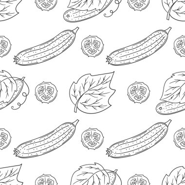 Salatalık. Tek renkli sebze deseni. Menü ya da mutfağın el çizimi şekli. Tasarım, tekstil, kumaş, ambalaj kağıdı, dekorasyon vesaire için yazdır