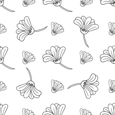 Papatya çayı. Tek renkli çiçek desenli. Menü ya da mutfağın el çizimi şekli. Tasarım ve tekstil için yazdır