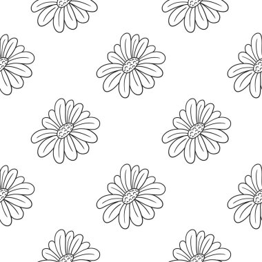 Papatya çayı, papatya. Tek renkli çiçek desenli. Menü ya da mutfağın el çizimi şekli. Yazdır