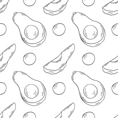 Avokado. Tek renkli meyve deseni. Menü ya da mutfağın el çizimi şekli. Tasarım, tekstil, kumaş için yazdır