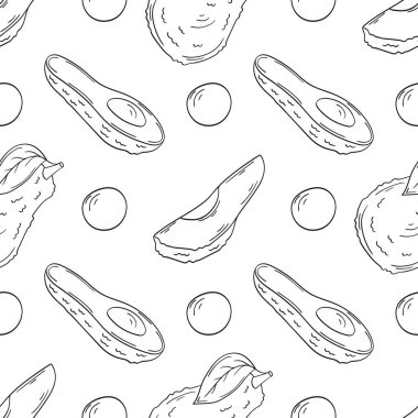 Avokado. Tek renkli meyve deseni. Menü ya da mutfağın el çizimi şekli. Tasarım, tekstil, kumaş, duvar kağıdı, ambalaj için yazdır