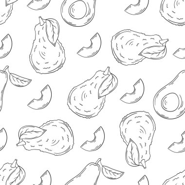 Avokado. Tek renkli meyve deseni. Menü ya da mutfağın el çizimi şekli. Tasarım, tekstil, kumaş, duvar kağıdı, ambalaj kağıdı, dekorasyon