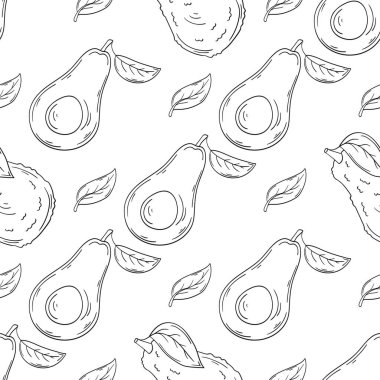 Avokado. Tek renkli meyve deseni elde çizim tarzında. Mönü ya da mutfak için desen. Yazdır