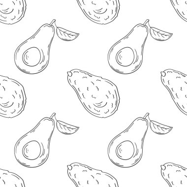 Avokado. Tek renkli meyve deseni elde çizim tarzında. Mönü ya da mutfak için desen. Tasarım, tekstil, kumaş, duvar kağıdı, ambalaj için yazdır