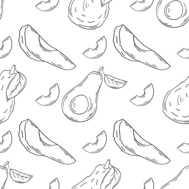 Avokado. Tek renkli meyve deseni elde çizim tarzında. Mönü ya da mutfak için desen. Tasarım, tekstil, kumaş, duvar kağıdı, ambalaj kağıdı, dekorasyon vesaire için yazdır