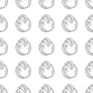Kayısı. Tek renkli meyve deseni elde çizim tarzında. Mönü ya da mutfak için desen. Tasarım ve tekstil için yazdır