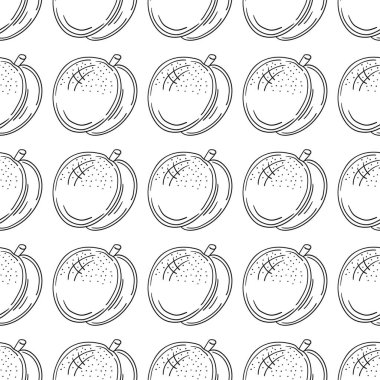 Kayısı, şeftali. Tek renkli meyve deseni elde çizim tarzında. Mönü ya da mutfak için desen. Tasarım ve tekstil için yazdır