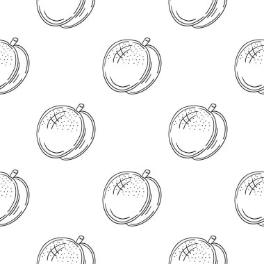 Kayısı, şeftali. Tek renkli meyve deseni elde çizim tarzında. Mönü ya da mutfak için desen. Tasarım, tekstil, kumaş için yazdır