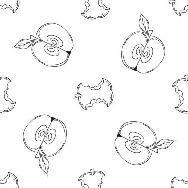 Elmalar. Tek renkli meyve deseni elde çizim tarzında. Menü için desen