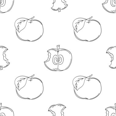 Elmalar. Tek renkli meyve deseni elde çizim tarzında. Mönü ya da mutfak için desen. Tasarım için yazdır