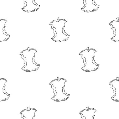 Elmalar. Tek renkli meyve deseni elde çizim tarzında. Mönü ya da mutfak için desen. Tasarım, tekstil, kumaş, duvar kağıdı vs. için yazdır