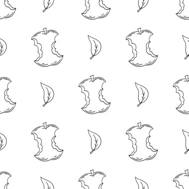 Elmalar. Tek renkli meyve deseni elde çizim tarzında. Mönü ya da mutfak için desen. Tasarım, tekstil, kumaş, duvar kağıdı, ambalaj, vs. için yazdır