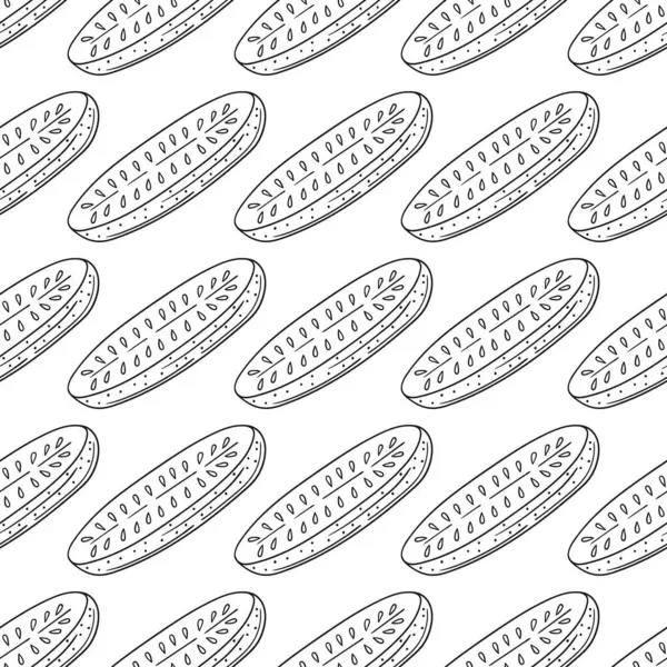 Tek renkli sebze deseni. Menü ya da mutfağın el çizimi şekli. Salatalık. Tasarım, tekstil, kumaş için yazdır