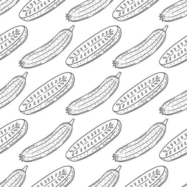 Tek renkli sebze deseni. Menü ya da mutfağın el çizimi şekli. Salatalık. Tasarım, tekstil, kumaş, duvar kağıdı için yazdır