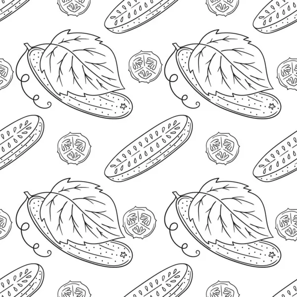 Tek renkli sebze deseni. Menü ya da mutfağın el çizimi şekli. Salatalık. Tasarım, tekstil, kumaş, duvar kağıdı, ambalaj kağıdı, dekorasyon