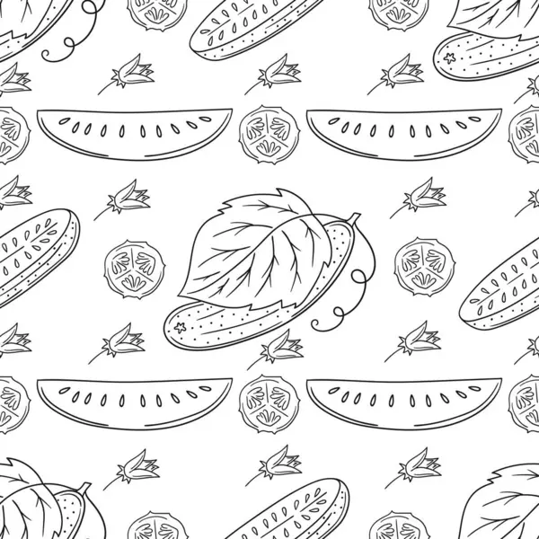 Tek renkli sebze deseni. Menü ya da mutfağın el çizimi şekli. Salatalık. Tasarım, tekstil, kumaş, duvar kağıdı, ambalaj kağıdı, dekorasyon vesaire için yazdır