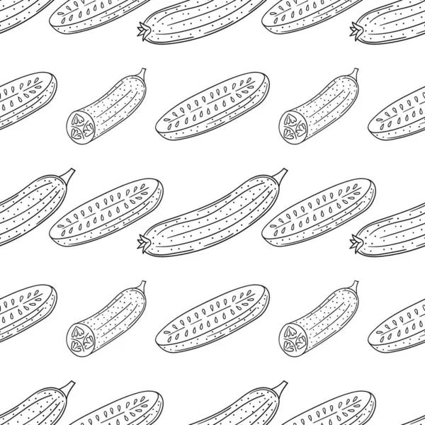 Tek renkli sebze deseni. Salatalık. Menü ya da mutfağın el çizimi şekli. Tasarım, tekstil, kumaş için yazdır