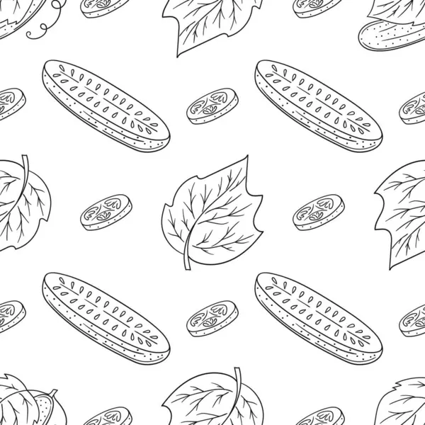 Tek renkli sebze deseni. Salatalık. Menü ya da mutfağın el çizimi şekli. Tasarım, tekstil, kumaş, duvar kağıdı, ambalaj kağıdı, dekorasyon