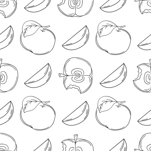 Tek renkli meyve deseni elde çizim tarzında. Mönü ya da mutfak için desen. Kırmızı elmalar. Tasarım, tekstil, kumaş, duvar kağıdı, ambalaj, vs. için yazdır