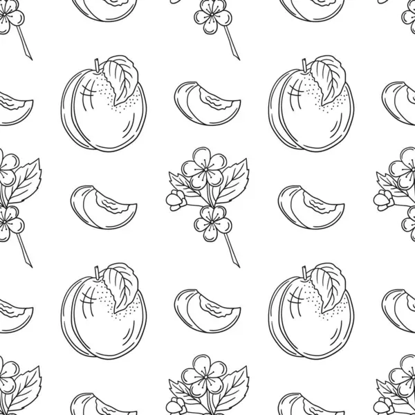 Tek renkli meyve deseni elde çizim tarzında. Mönü ya da mutfak için desen. Kayısı. Tasarım, tekstil, kumaş için yazdır