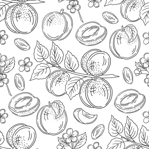 Tek renkli meyve deseni elde çizim tarzında. Mönü ya da mutfak için desen. Kayısı. Tasarım, tekstil, kumaş, duvar kağıdı için yazdır