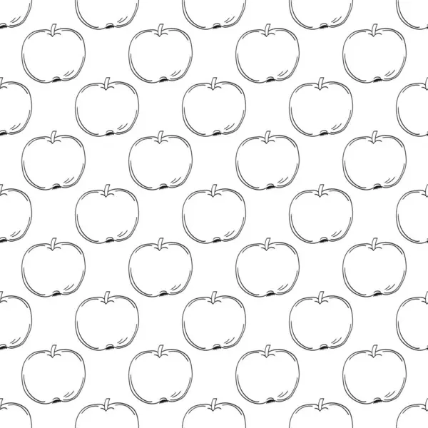Tek renkli meyve deseni elde çizim tarzında. Yeşil elmalar. Mönü ya da mutfak için desen. Tasarım, tekstil, kumaş, duvar kağıdı, ambalaj kağıdı vs. için yazdır