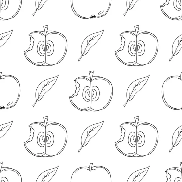 Tek renkli meyve deseni elde çizim tarzında. Yeşil elmalar. Mönü ya da mutfak için desen. Tasarım, tekstil vs. için yazdır