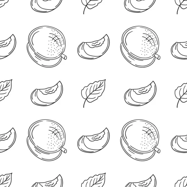 Tek renkli meyve deseni elde çizim tarzında. Kayısı, şeftali. Mönü ya da mutfak için desen. Tasarım, tekstil, kumaş, duvar kağıdı, ambalaj kağıdı