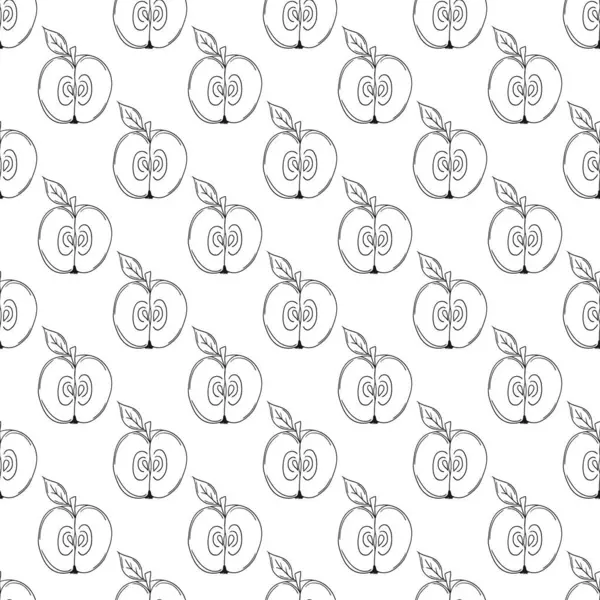 Tek renkli meyve deseni elde çizim tarzında. Elmalar. Mönü ya da mutfak için desen. Tasarım, tekstil, kumaş, duvar kağıdı, ambalaj kağıdı, dekorasyon vesaire için yazdır