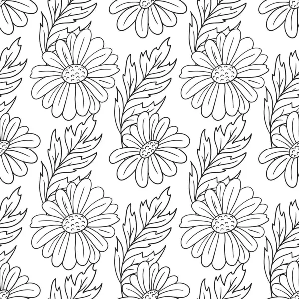 Tek renkli çiçek desenli. Menü ya da mutfağın el çizimi şekli. Papatya çayı. Tasarım, tekstil, kumaş, duvar kağıdı, ambalaj için yazdır