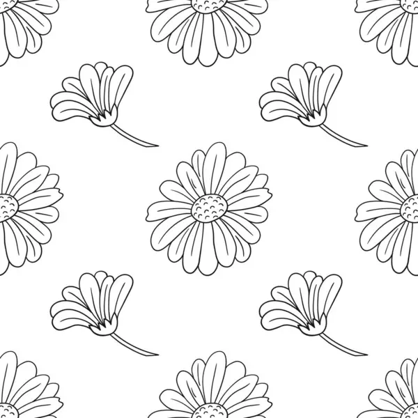 Tek renkli çiçek desenli. Papatya çayı. Menü ya da mutfağın el çizimi şekli. Tasarım, tekstil, kumaş, duvar kağıdı için yazdır