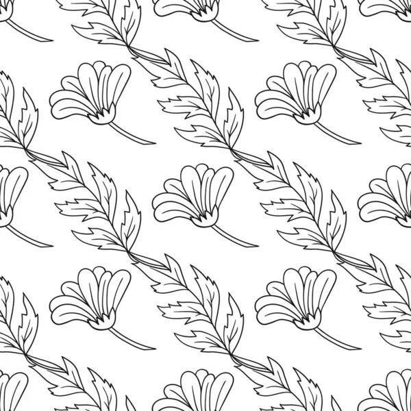 Tek renkli çiçek desenli. Papatya çayı. Menü ya da mutfağın el çizimi şekli. Tasarım, tekstil, kumaş için yazdır