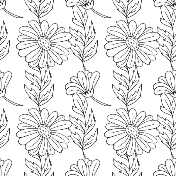 Tek renkli çiçek desenli. Papatya çayı. Menü ya da mutfağın el çizimi şekli. Tasarım, tekstil, kumaş, duvar kağıdı, ambalaj için yazdır