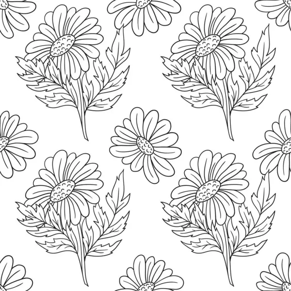 Tek renkli çiçek desenli. Papatya çayı, papatya. Menü ya da mutfağın el çizimi şekli. Tasarım ve tekstil için yazdır