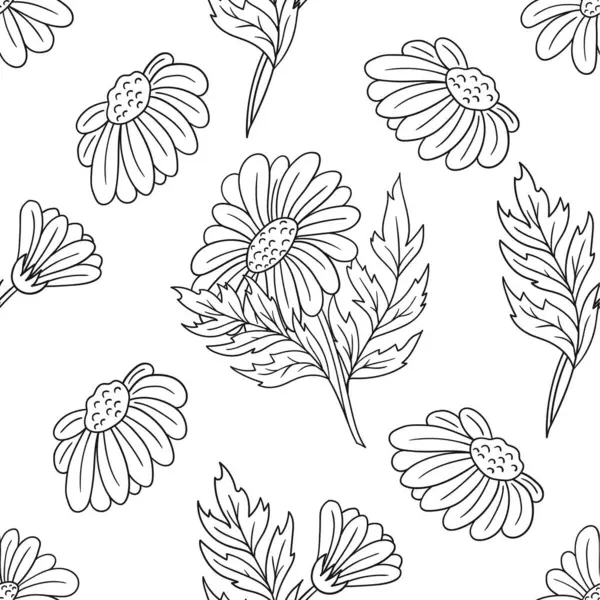 Tek renkli çiçek desenli. Papatya çayı, papatya. Menü ya da mutfağın el çizimi şekli. Tasarım, tekstil, kumaş için yazdır