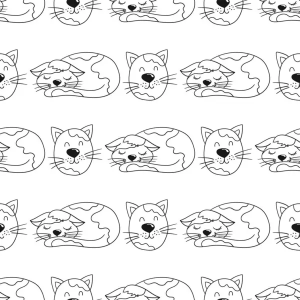 Tek renkli şirin desen elde çizim tarzında. Tekstil ya da çocuklar için desen. Yavru kediler. Tasarım, tekstil, kumaş, duvar kağıdı, ambalaj kağıdı, dekorasyon
