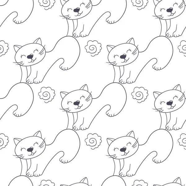 Tek renkli şirin desen elde çizim tarzında. Yavru kediler. Tekstil ya da çocuklar için desen. Tasarım, tekstil, kumaş, duvar kağıdı, ambalaj kağıdı, dekorasyon