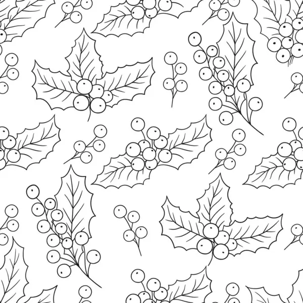 Tek renkli Noel deseni. Menü ya da mutfağın el çizimi şekli. Holly mi? Tasarım, tekstil, kumaş, duvar kağıdı için yazdır