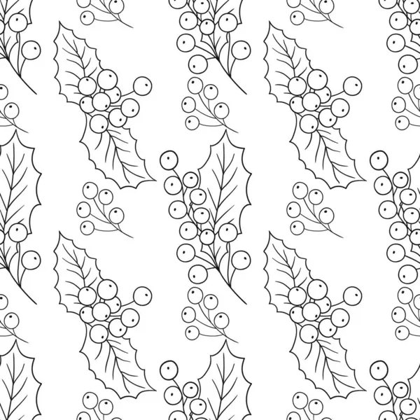 Tek renkli Noel deseni. Menü ya da mutfağın el çizimi şekli. Holly mi? Tasarım için yazdır