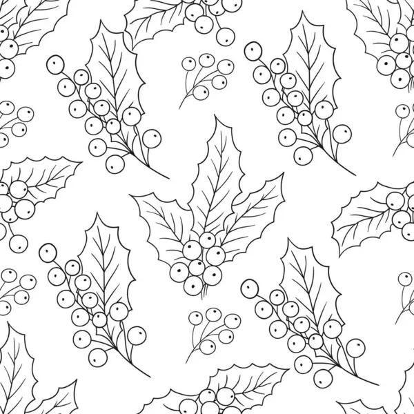 Tek renkli Noel deseni. Menü ya da mutfağın el çizimi şekli. Holly mi? Tasarım, tekstil, kumaş, duvar kağıdı, ambalaj için yazdır