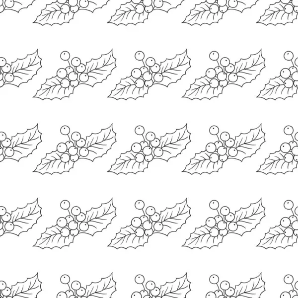Tek renkli Noel deseni. Menü ya da mutfağın el çizimi şekli. Holly mi? Tasarım, tekstil, kumaş, duvar kağıdı, ambalaj kağıdı, dekorasyon
