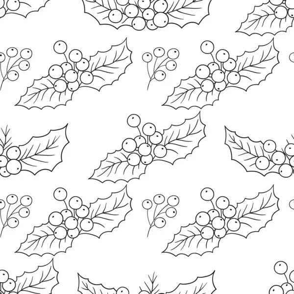 Tek renkli Noel deseni. Menü ya da mutfağın el çizimi şekli. Holly mi? Tasarım, kumaş, duvar kağıdı, ambalaj kağıdı