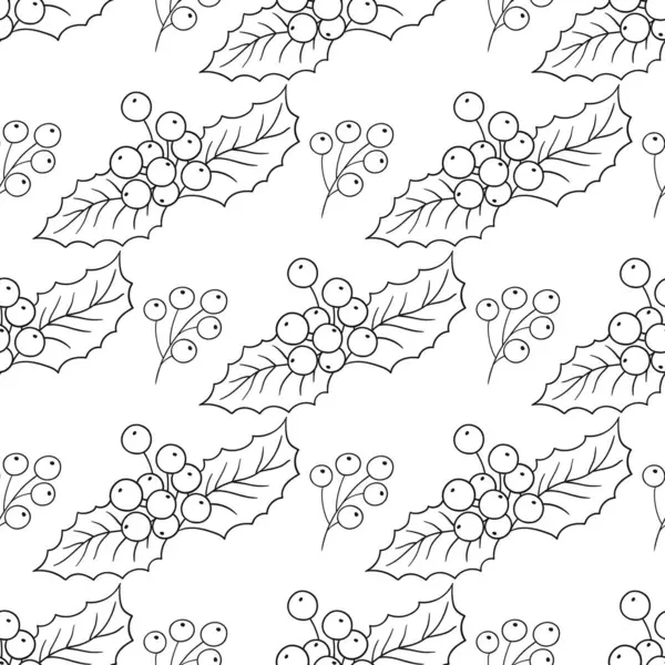 Tek renkli Noel deseni. Holly mi? Menü ya da mutfağın el çizimi şekli. Yazdır