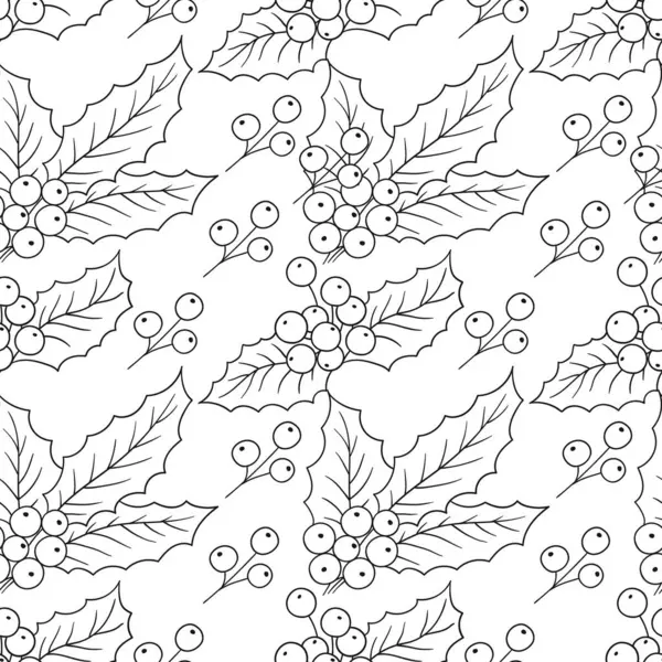 Tek renkli Noel deseni. Holly mi? Menü ya da mutfağın el çizimi şekli. Tasarım ve tekstil için yazdır