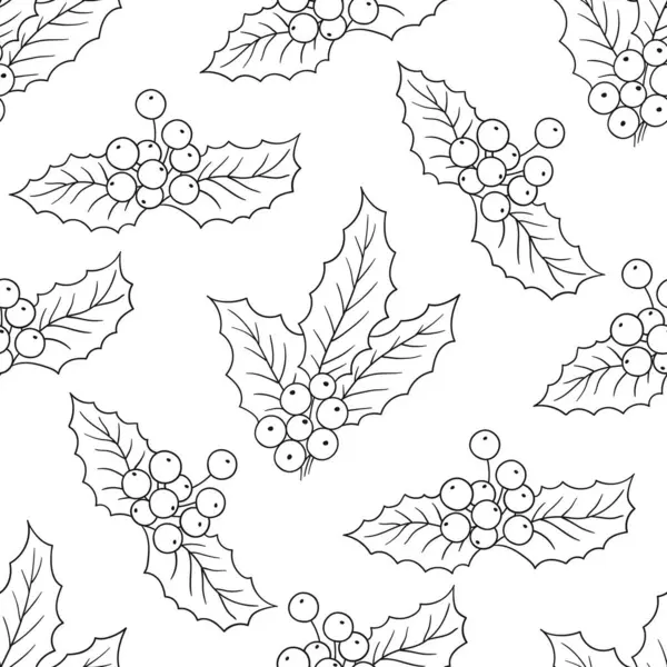 Tek renkli Noel deseni. Holly mi? Menü ya da mutfağın el çizimi şekli. Tasarım, tekstil, kumaş için yazdır