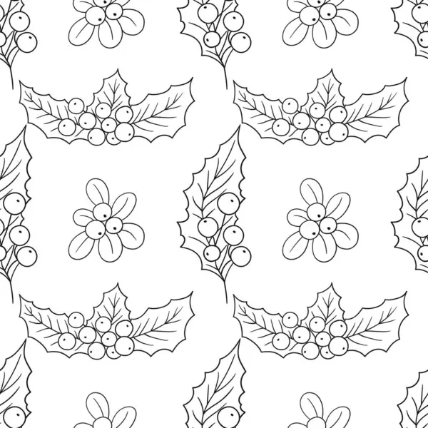 Tek renkli Noel deseni. Holly mi? Menü ya da mutfağın el çizimi şekli. Tasarım, tekstil, kumaş, duvar kağıdı, ambalaj için yazdır