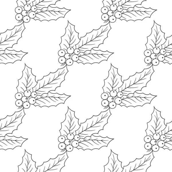 Tek renkli Noel deseni elde çizim tarzında. Mönü ya da mutfak için desen. Holly mi? Tasarım için yazdır