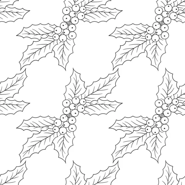 Tek renkli Noel deseni. Holly mi? Menü ya da mutfağın el çizimi şekli. Tasarım, tekstil, kumaş, duvar kağıdı, ambalaj kağıdı, dekorasyon